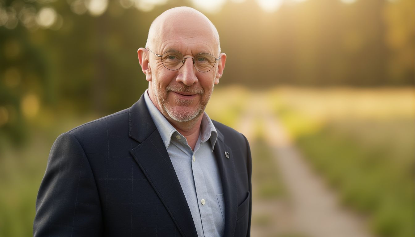 Portrait von Thomas Beer auf einer Wiese mit warmem Licht