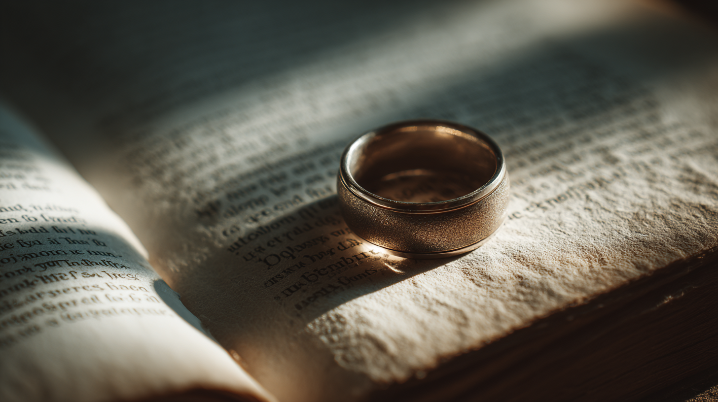 Ehering auf Buchseite – Symbol für freie Trauung